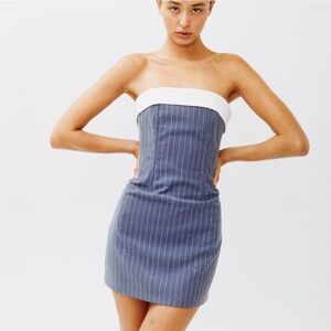 With Jean Chloe Corset Dress- navy pinstripes